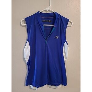 Nishiki Sleeveless Cycling Jersey Shirt Size Med 3 Pockets Back 1/2 Zip Blue